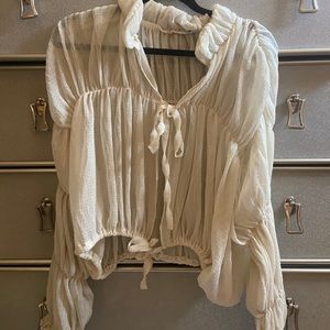 Beige tie blouse